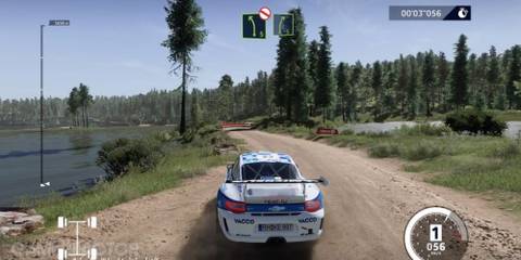 wrc10 player driving their car on a dirt road in career mode