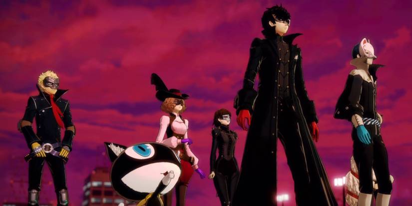 Persona 5 cast looking at red sky. 