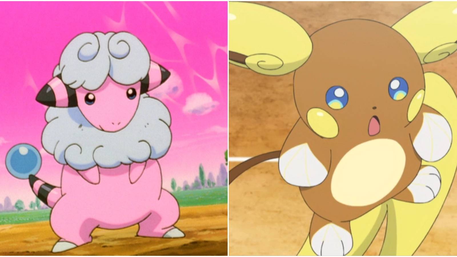 Split image of Flaaffy and Alolan Raichu. 