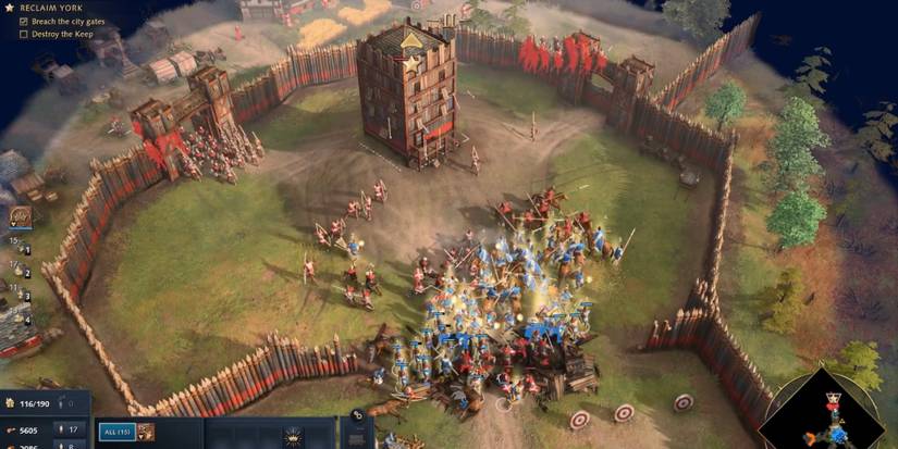 Age of Empires 4 - Soldiers attacking tower