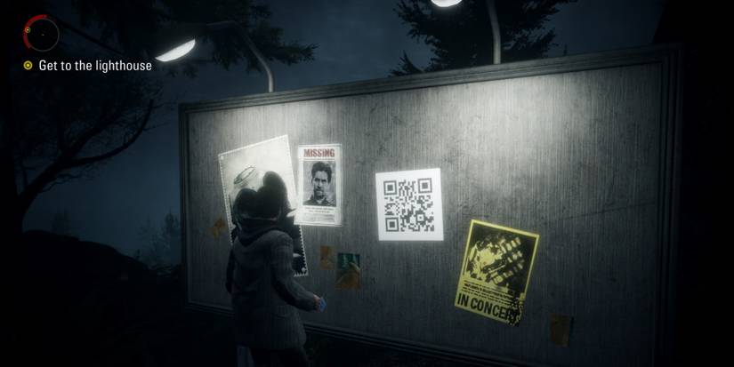 Alan Wake Remastered alan in front of a billboard in the opening dream sequence tutorial