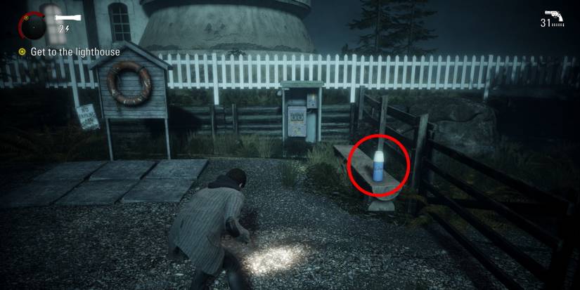 Alan Wake Remastered circled collectible outside the lighthouse during dream sequence tutorial