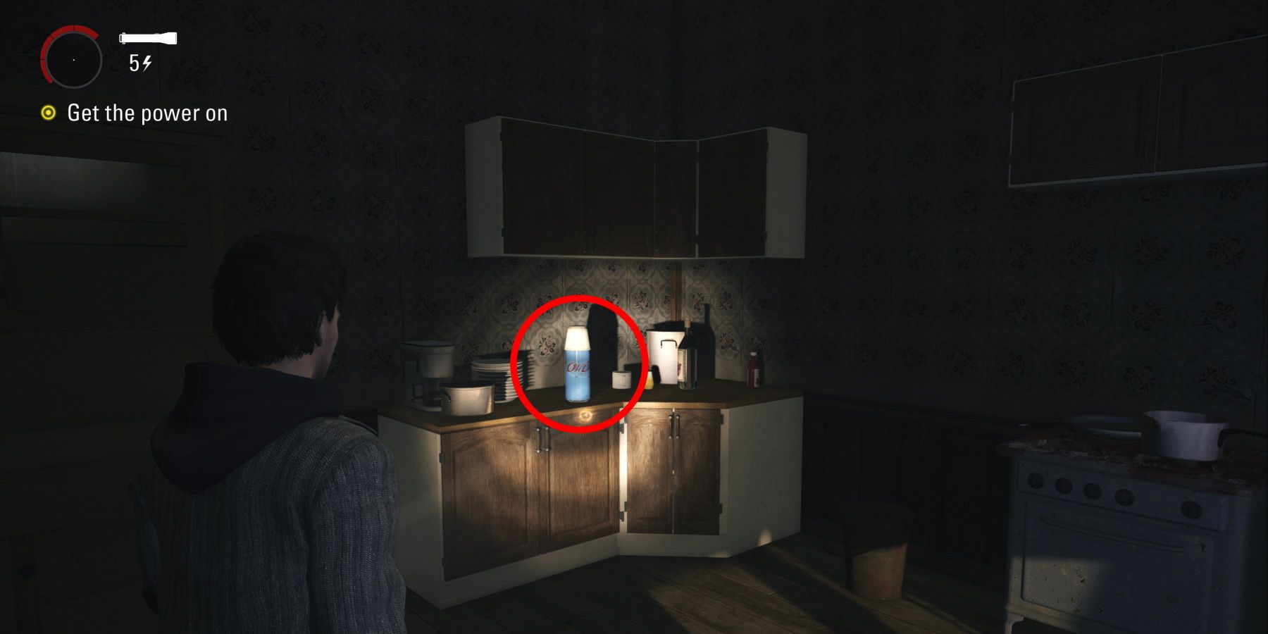 Alan Wake Remastered circled collectible in bird leg cabin