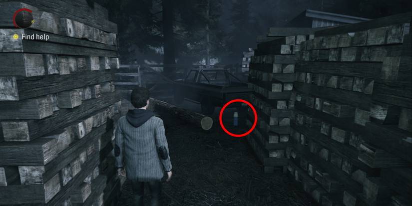 Alan Wake Remastered circled collectible at lumber yard