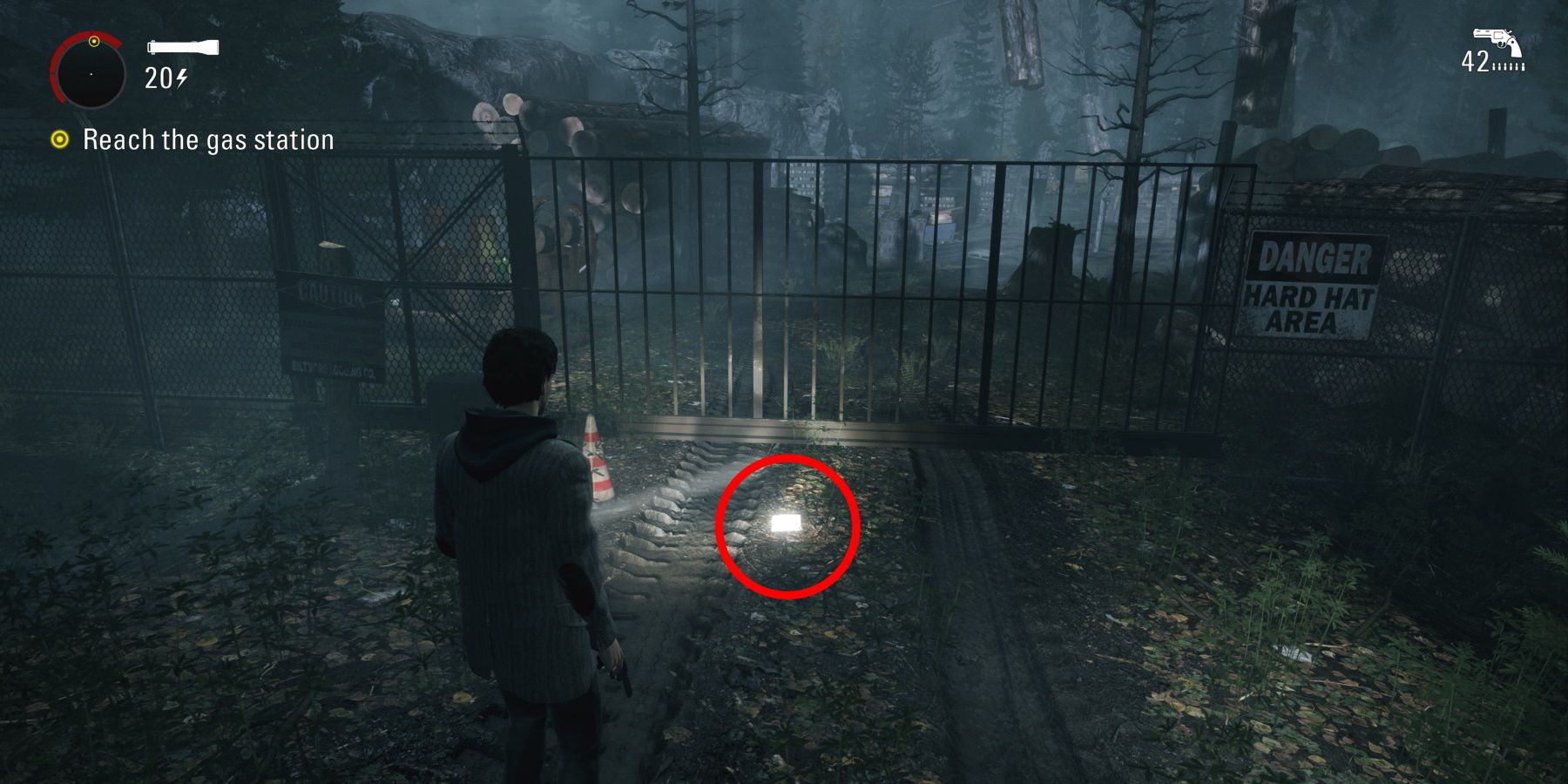 Alan Wake Remastered circled collectible before stucky boss fight