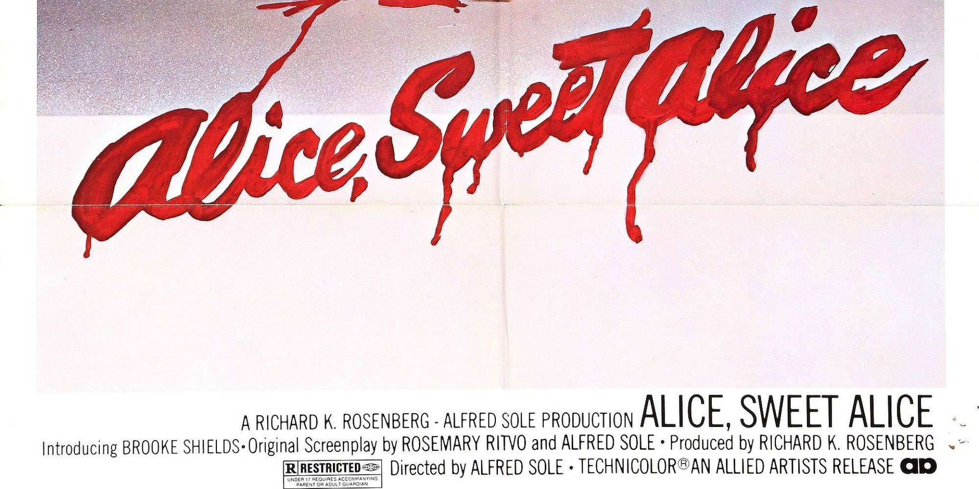 The theatrical poster for Alice, Sweet Alice featuring the title written in blood