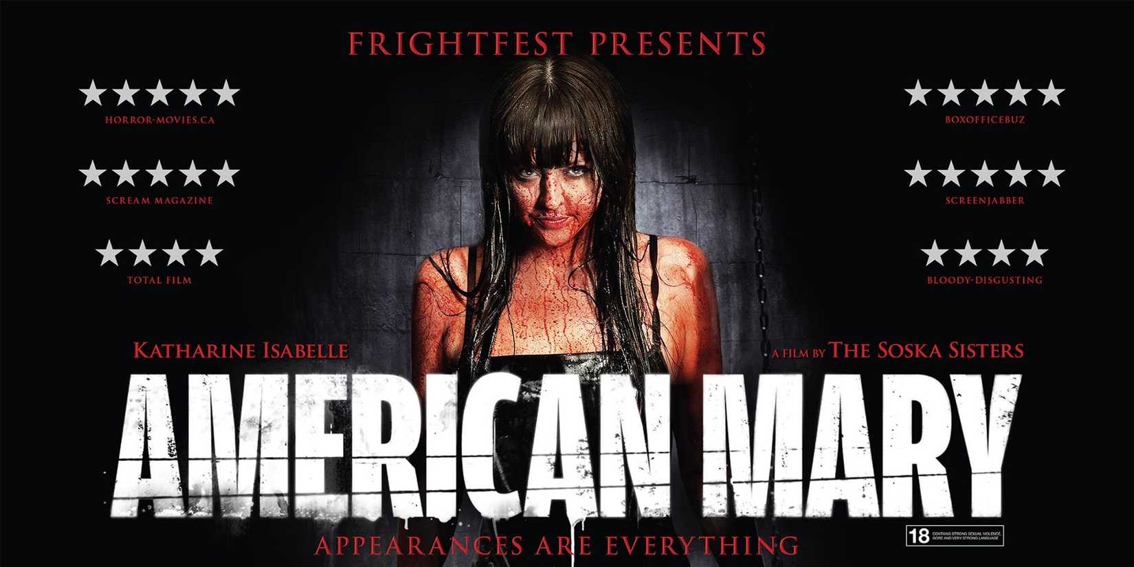 Mary covered in blood on the poster for American Mary