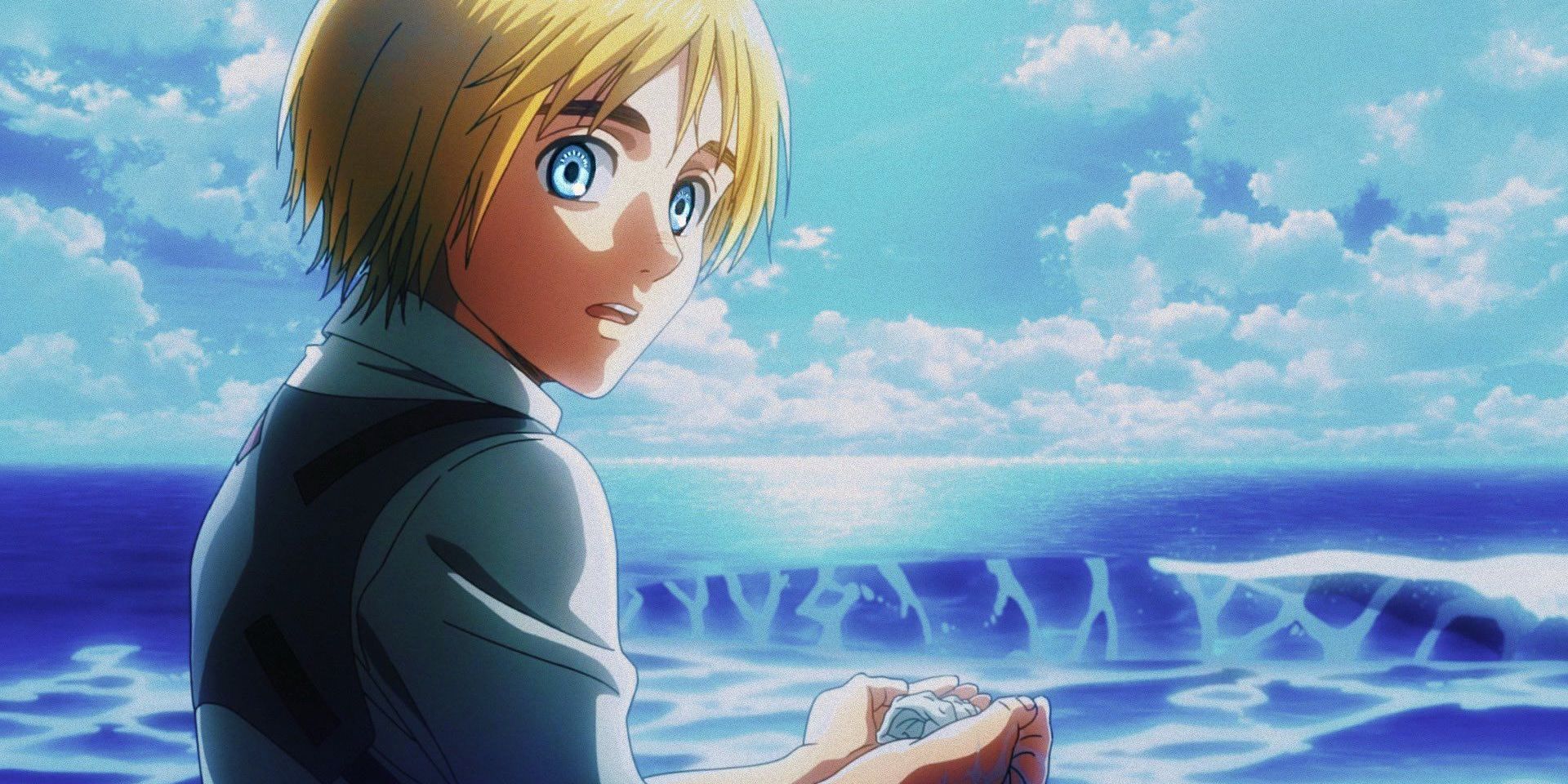 Armin Arlert Holding Seashell In The Ocean 