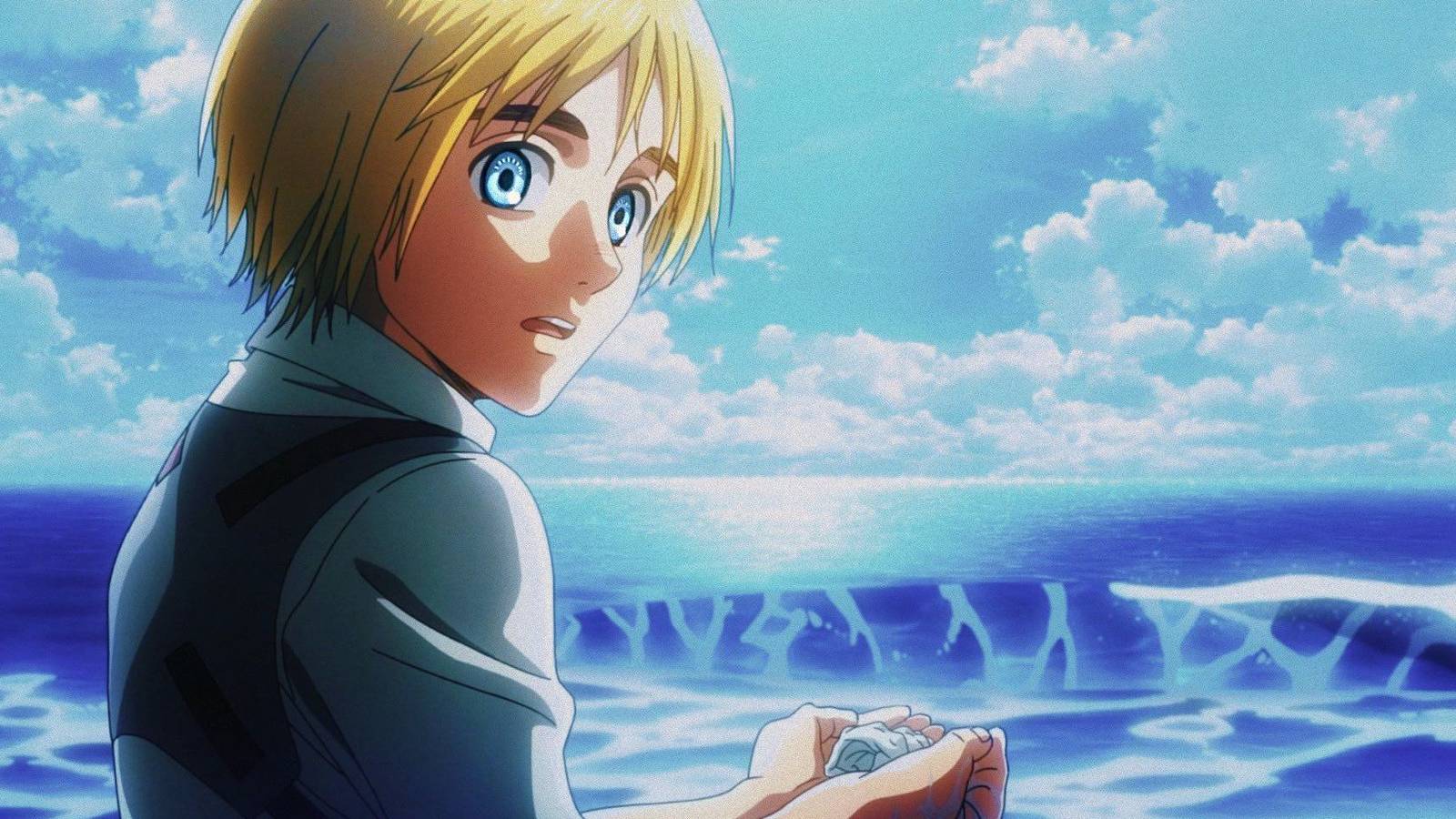 Armin Arlert Holding Seashell In The Ocean 