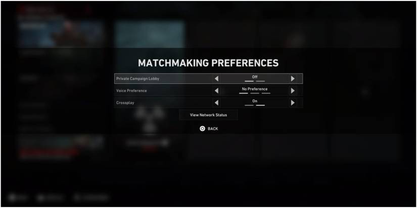 Back 4 Blood Matching Preferances Screen