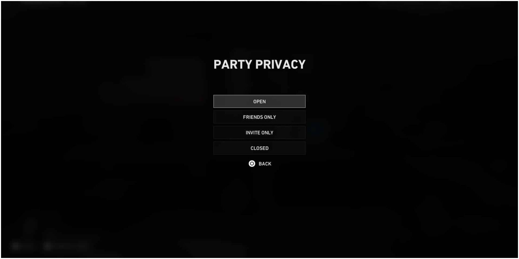 Back4Blood Party Privacy options screen