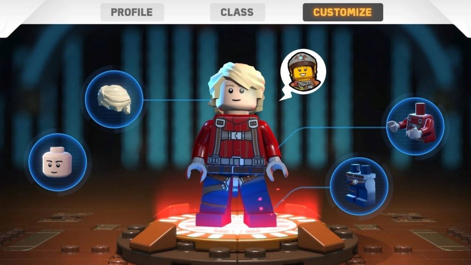 The LEGO minifigure customization menu from Disney's LEGO Star Wars: Castaways