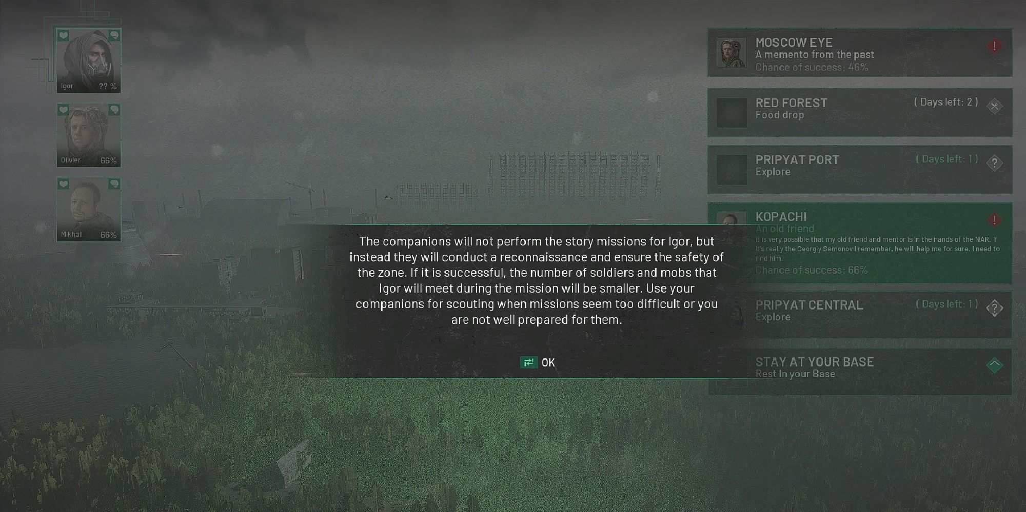 Chernobylite - Warning Pop-Up When Attempting To Send Ally On Story Mission