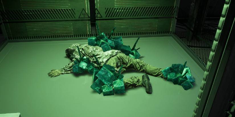 Dead NAR solider surrounded by Chernobylite