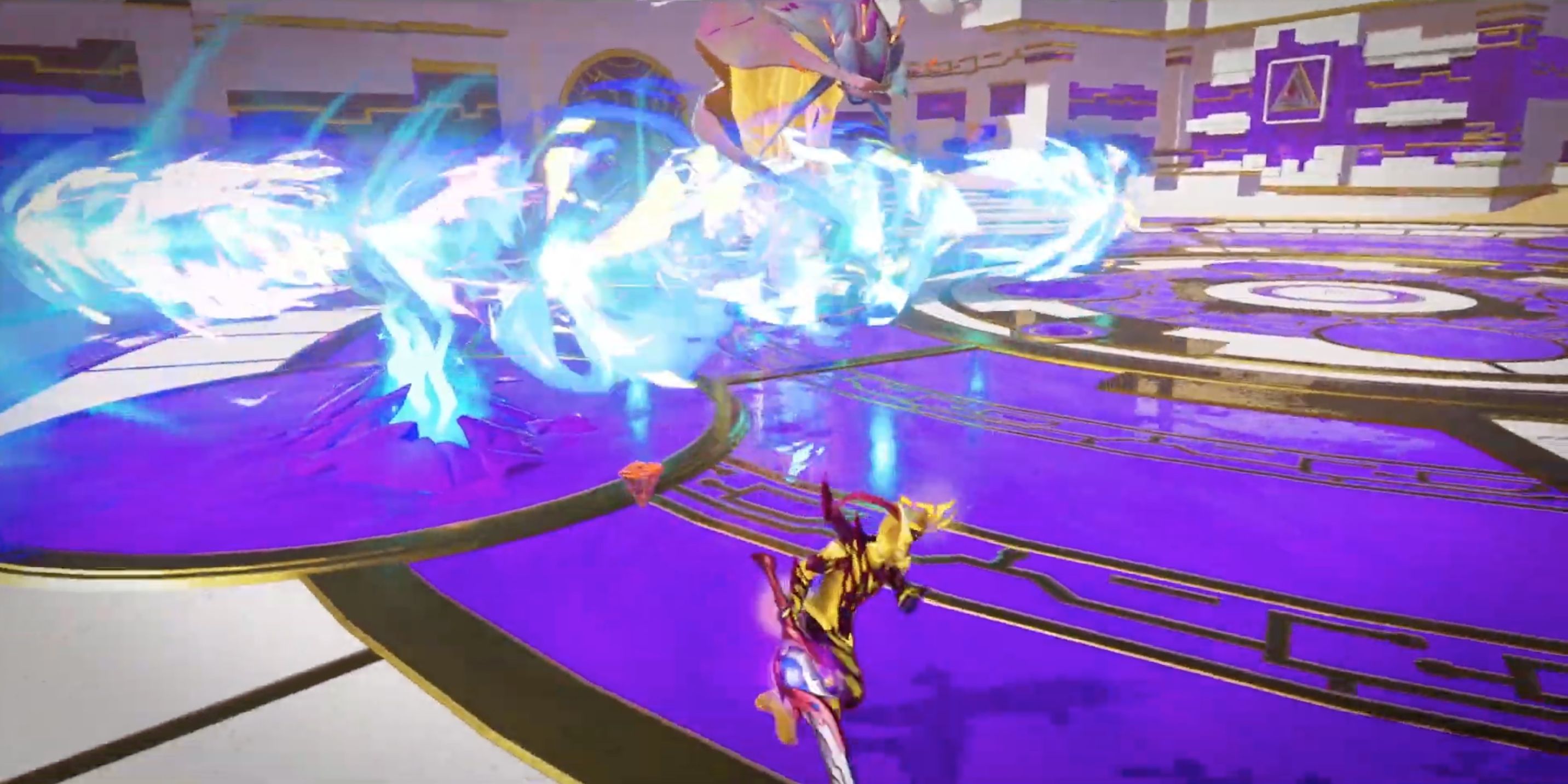 The Chronovore firing energy orbs in all directions in Dauntless