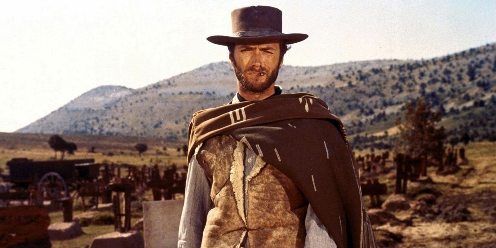 Clint Eastwood wearing a poncho in The Good, the Bad, and the Ugly