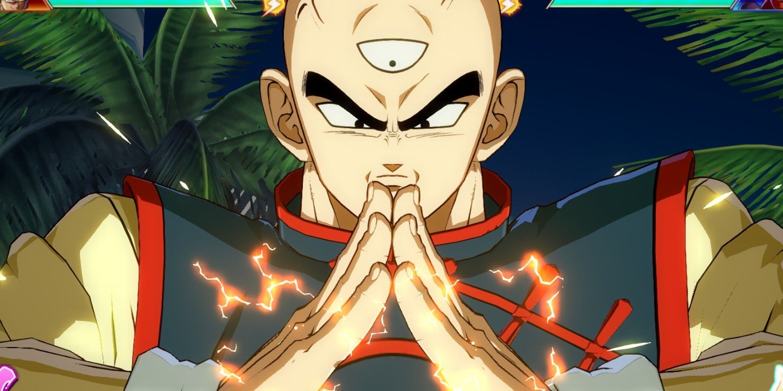 DBFZ Beginner Tien readying his Neo Tri-Beam