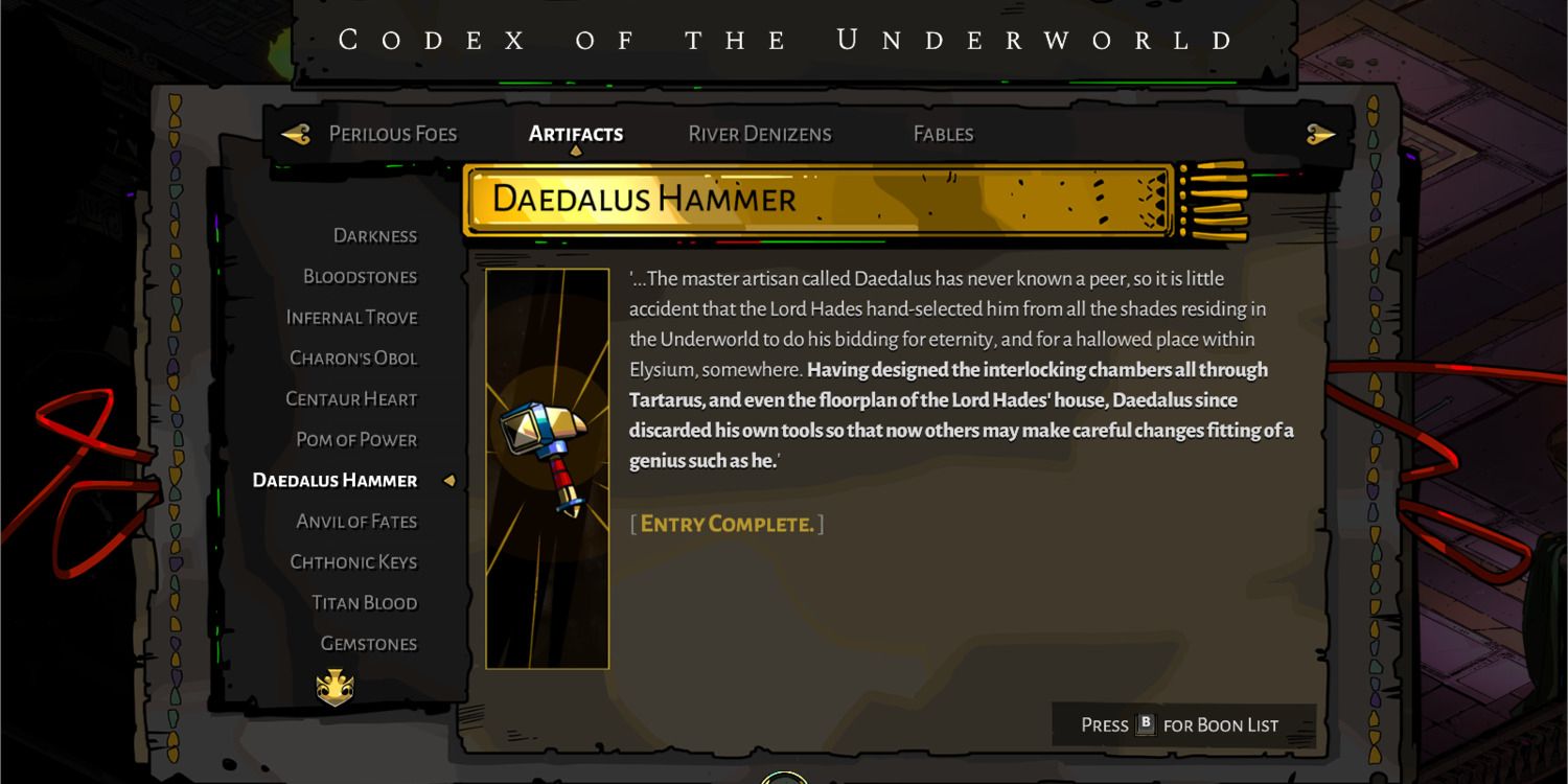 Daedalus Hammer upgrades in game screenshot Hades