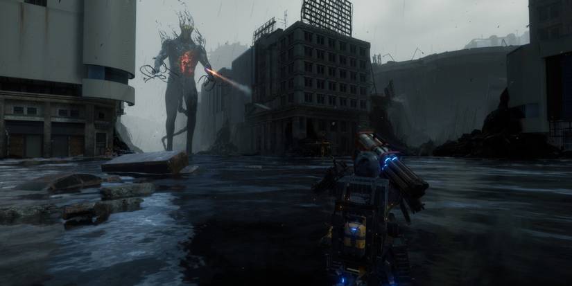 Death Stranding - Sam Using The Quad Rocket Launcher Against The Gigantic BT In Edge Knot City