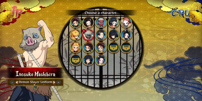 Inosuke in the character select menu from Demon Slayer: Kimetsu no Yaiba – The Hinokami Chronicles