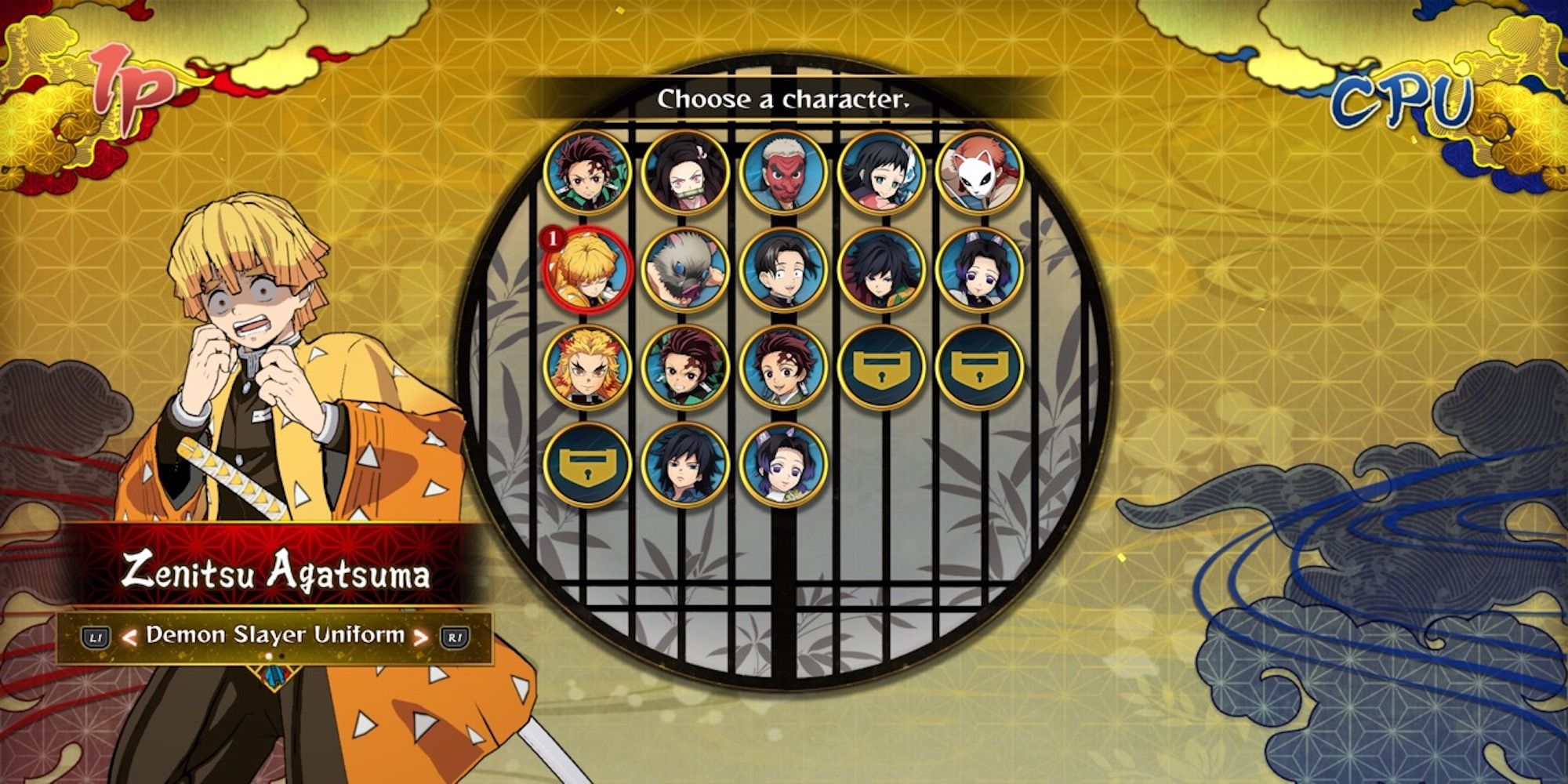 Zenitsu in the character select menu from Demon Slayer: Kimetsu no Yaiba – The Hinokami Chronicles