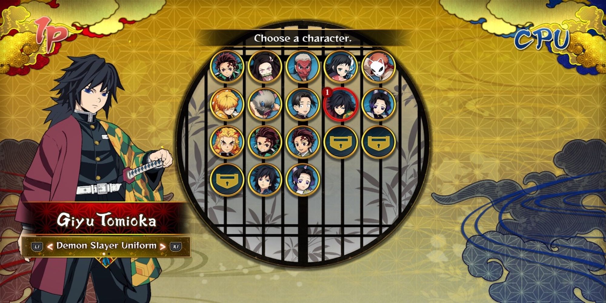 Giyu in the character select menu from Demon Slayer: Kimetsu no Yaiba – The Hinokami Chronicles