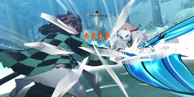 Fighting an enemy in Demon Slayer-Kimetsu no Yaiba – The Hinokami Chronicles