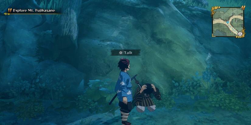 Talking to an NPC in Demon Slayer-Kimetsu no Yaiba – The Hinokami Chronicles