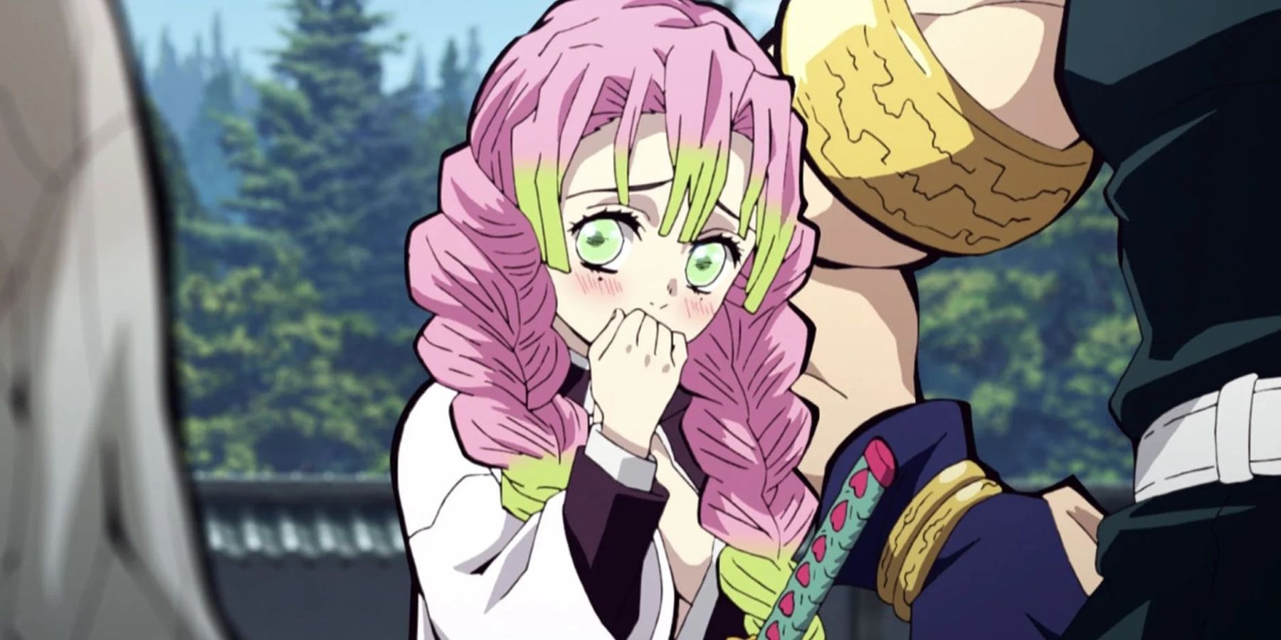 Mitsuri Kanroji blushing and shy