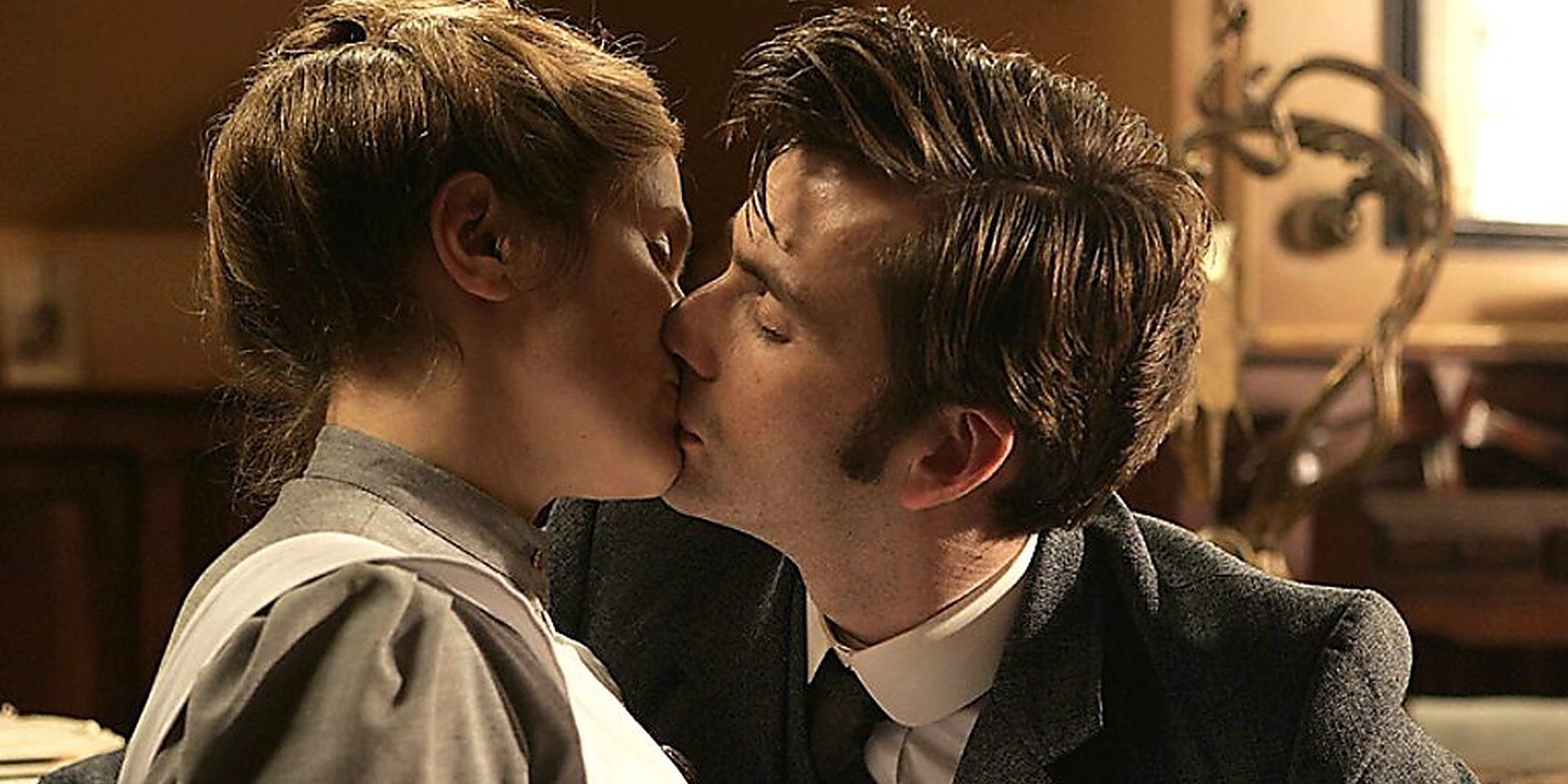 Doctor Who Joan Redfern and the Doctor kiss