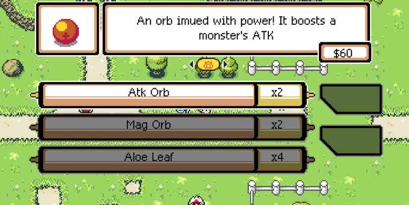 the inventory screen showing a few stat boosting items and very few healing items 