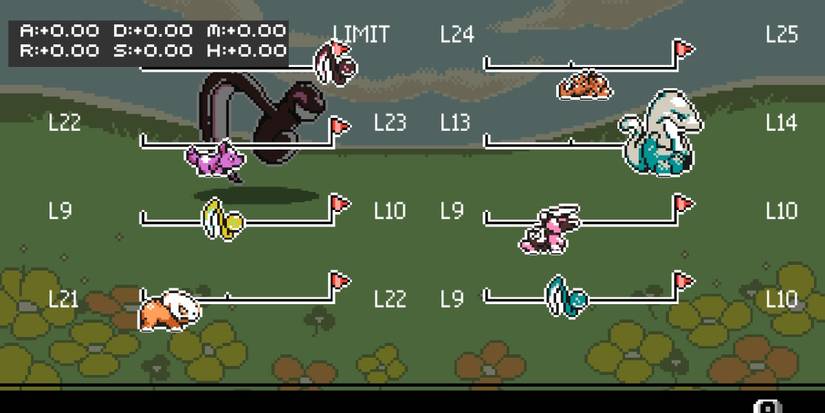 End of battle screen where the entire party is getting experience