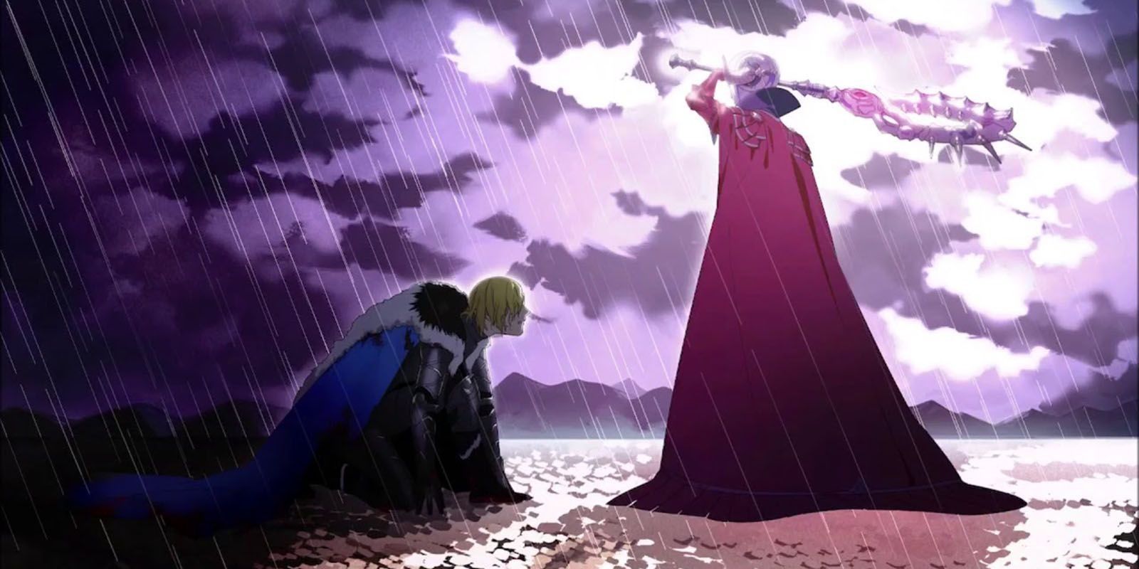 Edelgard about to kill Dimitri in the rain. 