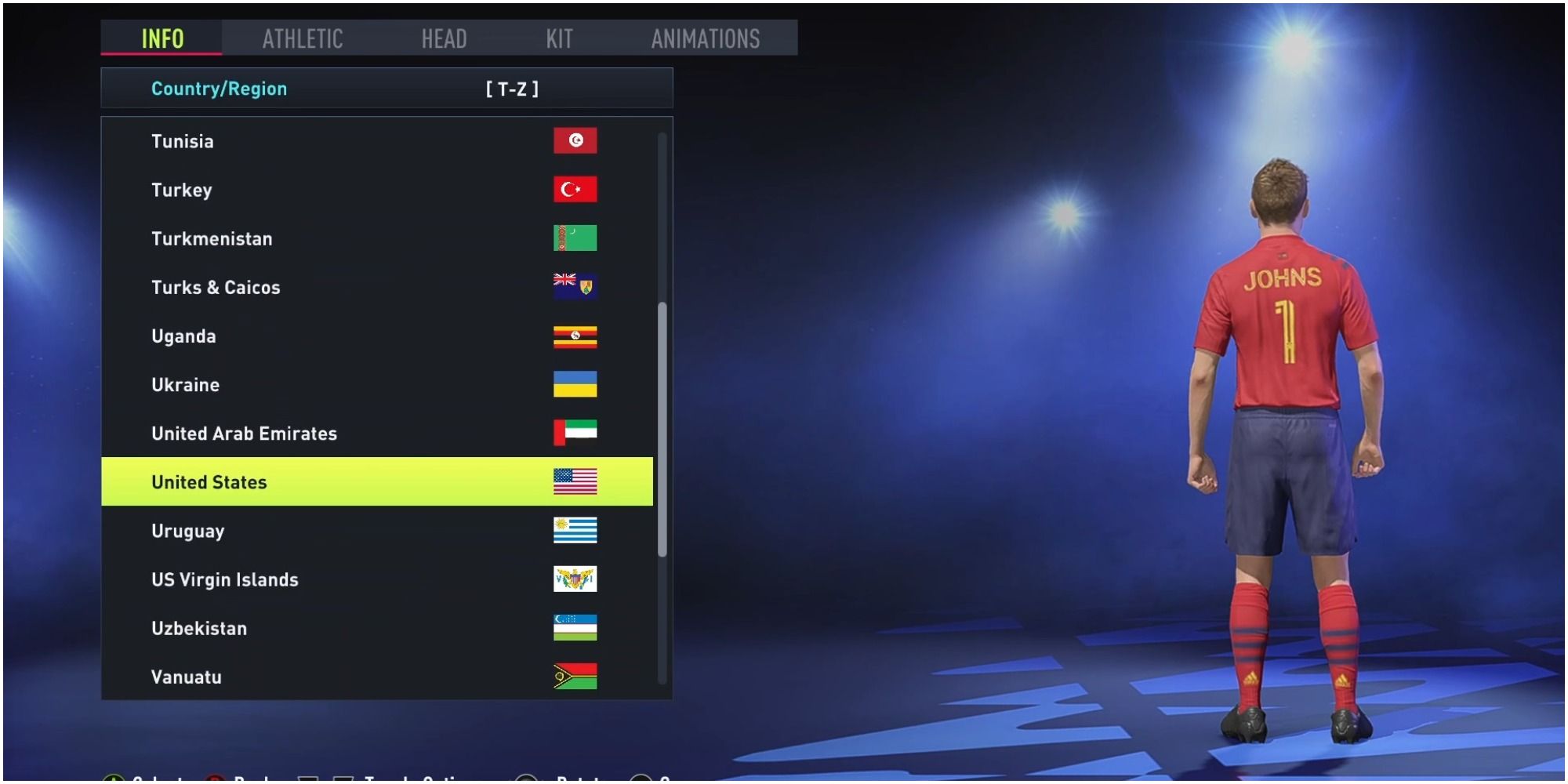 FIFA 22 Choosing A Nationality While Customizing A Player