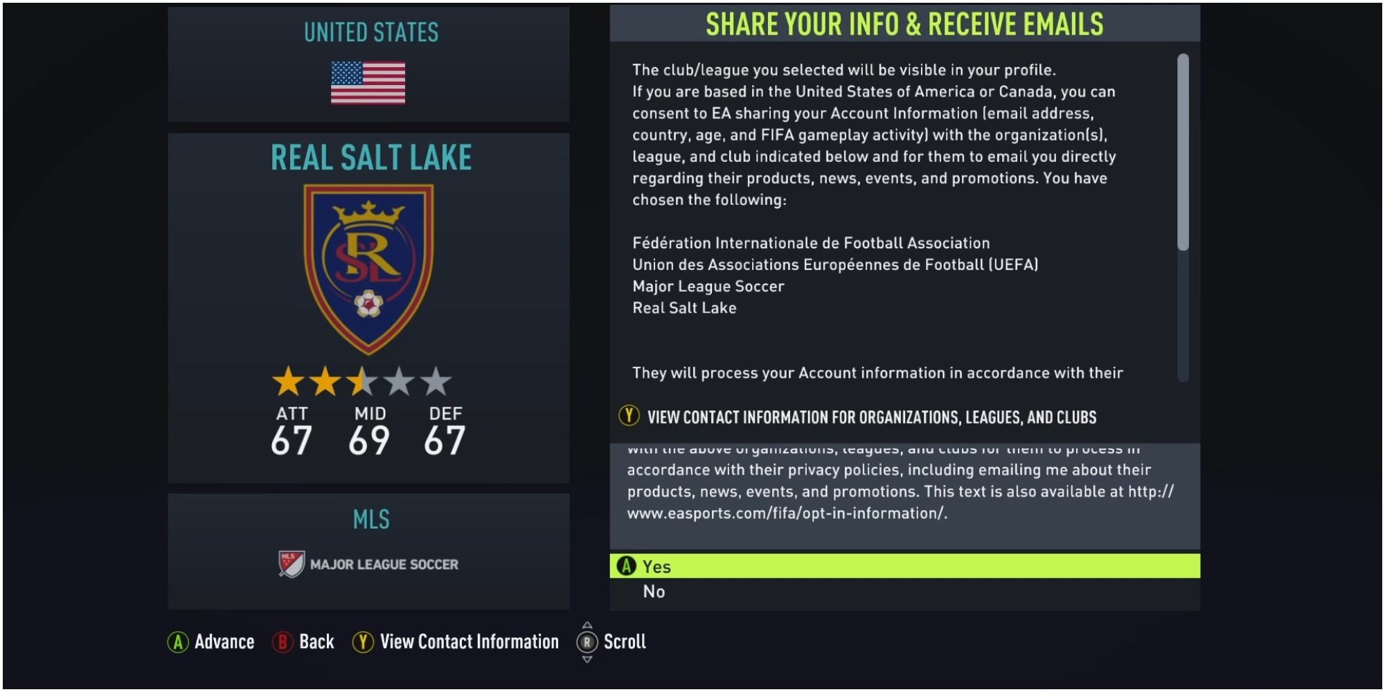 FIFA 22 Choosing To Play With Real Salt Lake In Career Mode