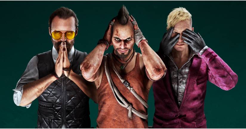 far cry 6 villains left to right Joseph, Vaas and Pagan Min