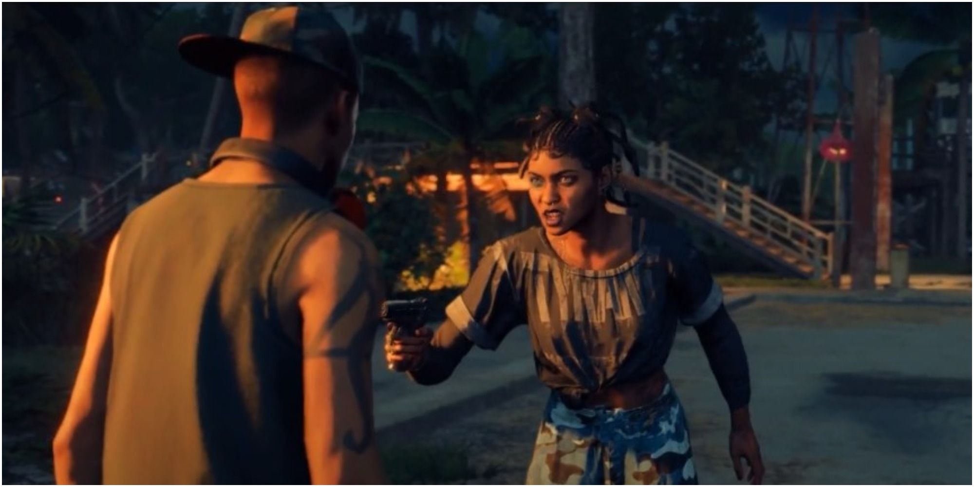 Far Cry 6 Talia Aiming A Gun At Paolo After Their Rescue