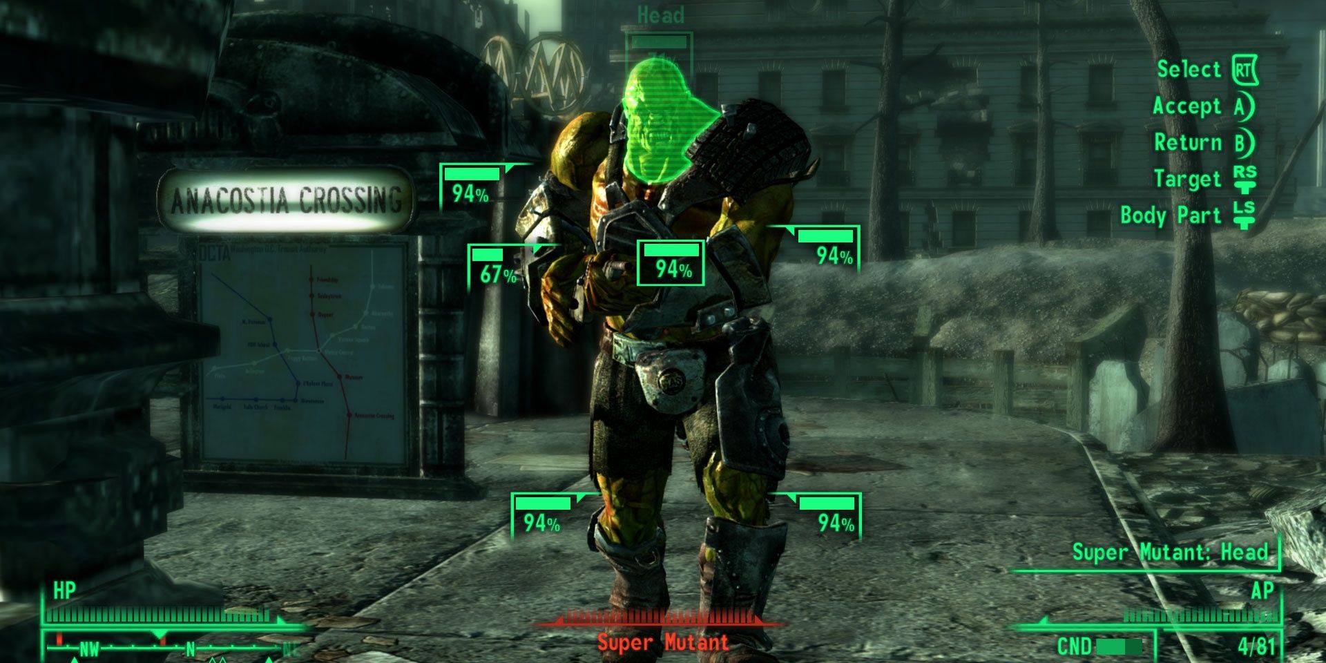 Targeting A Super Mutant In VATS From Fallout 3