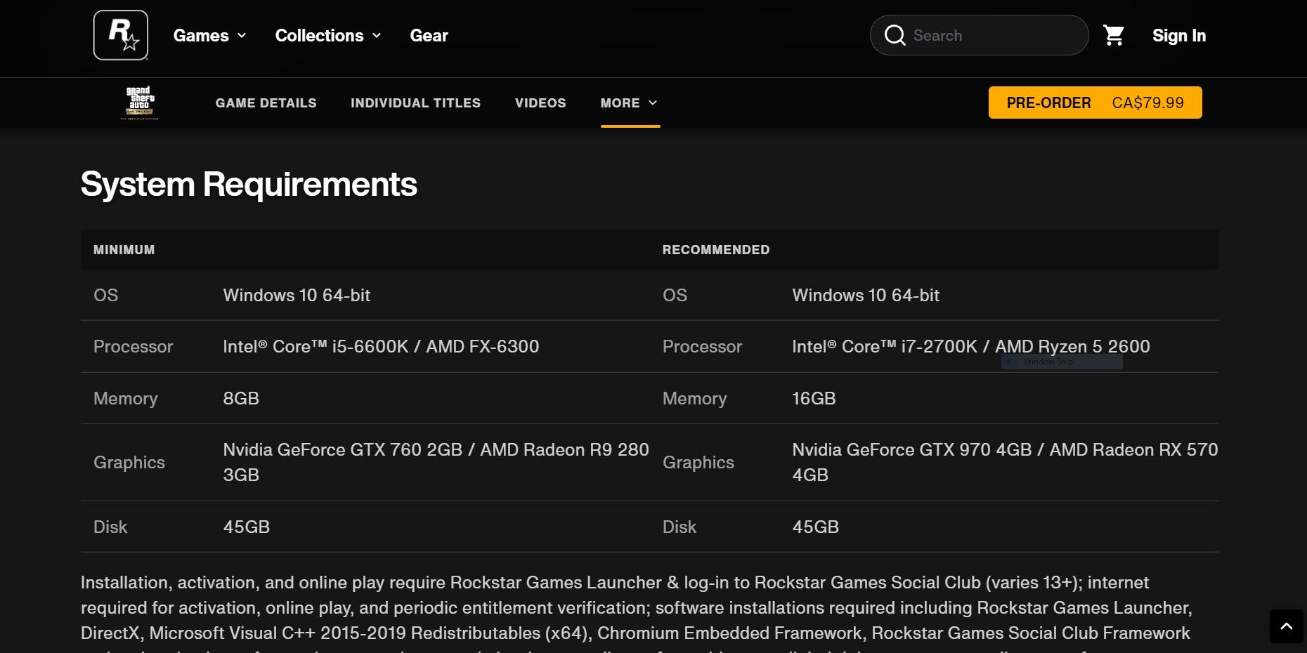 GTA Trilogy system requirements