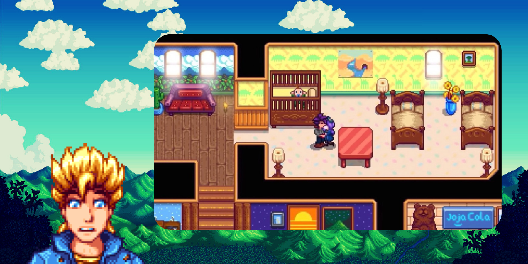 stardew valley sam surprised by kissing couple