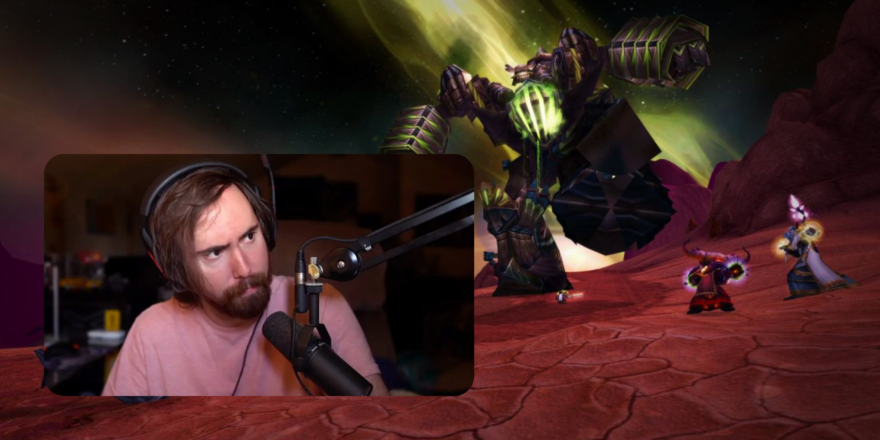 asmongold uninterested looking with wow classic background