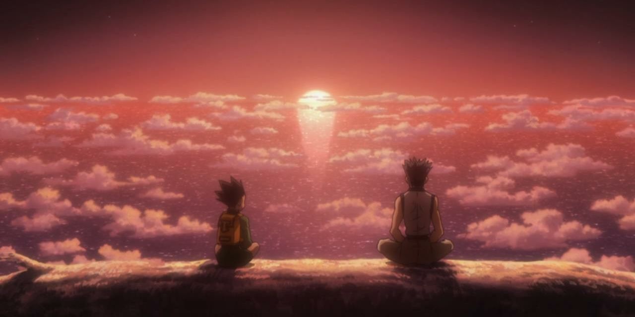 Gon and Ging sitting on the top of the World Tree