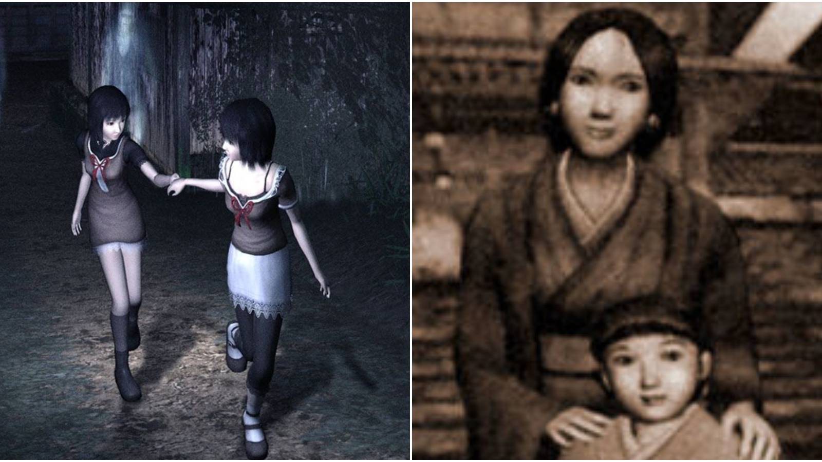 Split image of Mio and Mayu and a photo of Miku's ancestors. 
