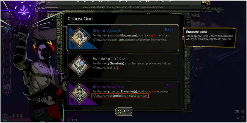 Hades Looking At A Selection Of Chaos Debuffs