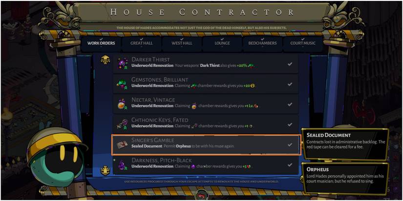 Hades Purchasing The Singer's Gamble Document With The House Contractor