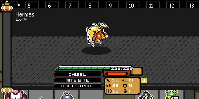 an impish, yellow mite with a ridged tail floating off the ground