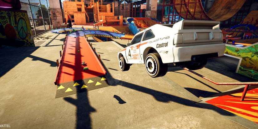 A car in the middle of a jump in Hot Wheels Unleashed