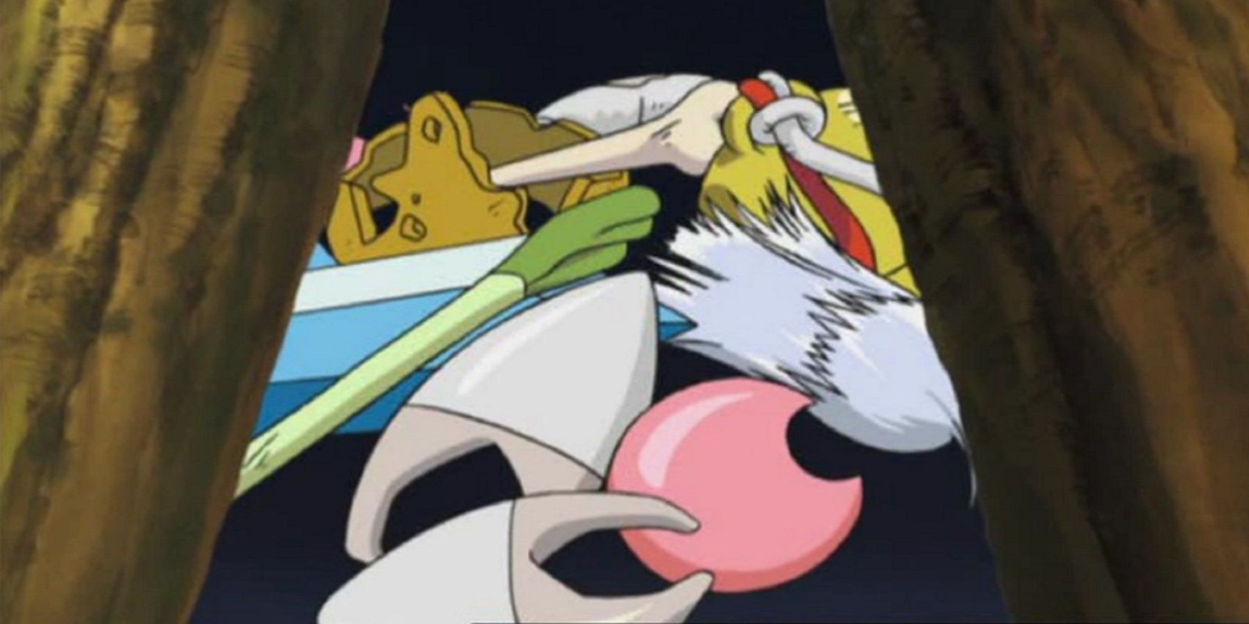 A collection of Pokemon held items in the Pokemon anime, including a King's Rock, Stick, Deep Sea Tooth, and Deep Sea Scale