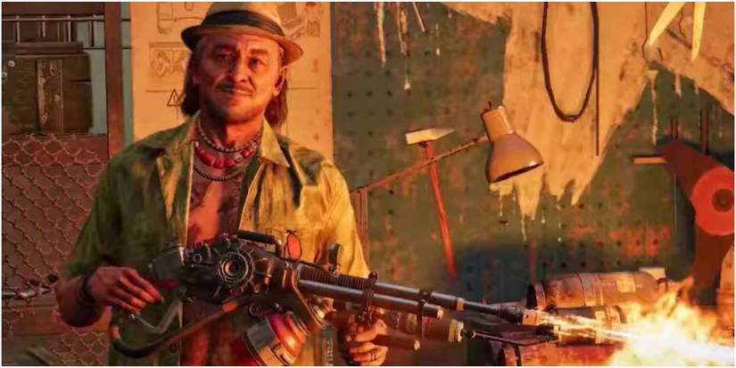 Juan presenting the flamethrower in Far Cry 6