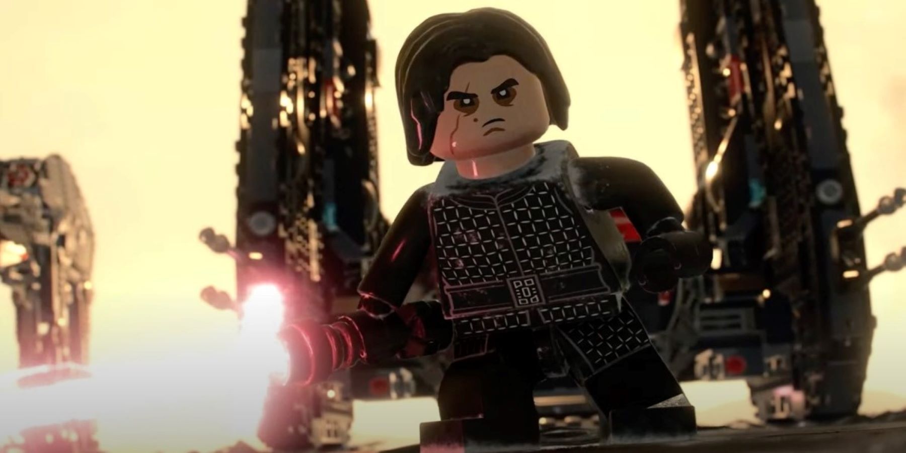 Kylo Ren confronting the Resistance on Crait in LEGO Star Wars: The Skywalker Saga's adaptation of Star Wars Episode 8: The Last Jedi